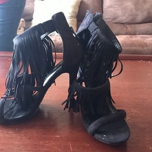 Black fringe heels